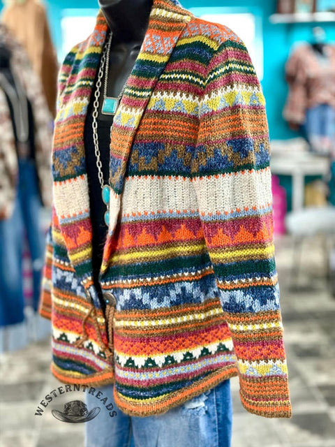 Western Striped Cardigan Sweater