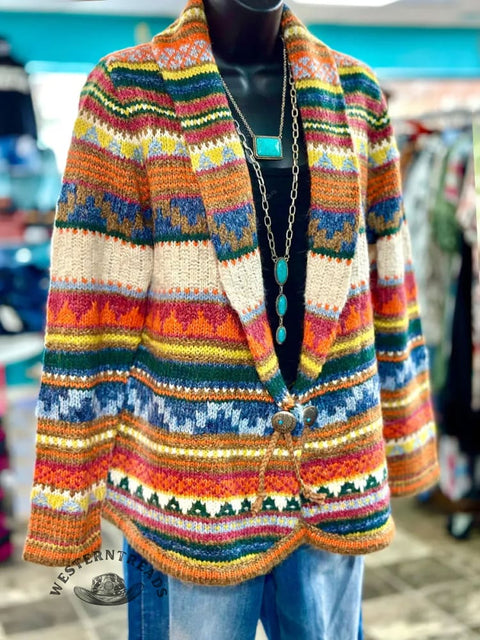 Western Striped Cardigan Sweater