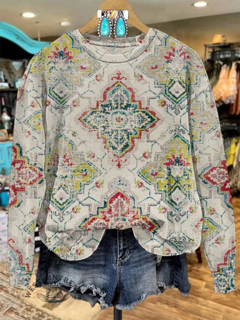 Retro Pattern Art Graffiti Women's Print Casual Cotton Sweatshirt