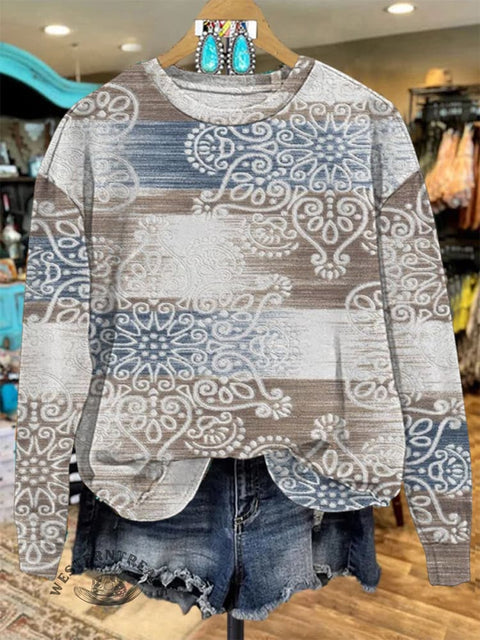 Ancient Pattern Illustration Art Graffiti Women's Print Casual Cotton Sweatshirt