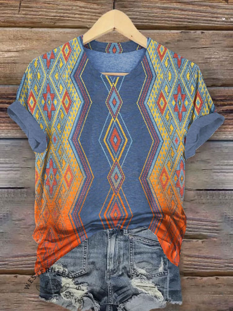 Square Stripe Gradient Art Illustration Women's Print T-shirt
