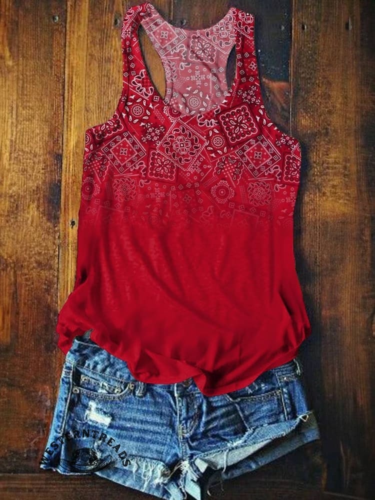Red Paisley Print T-shirt