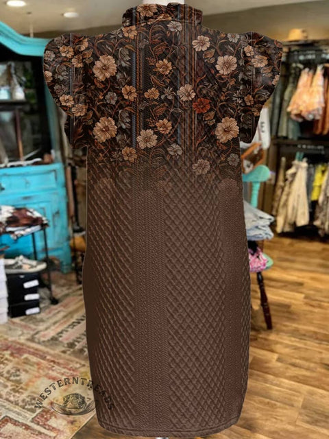 Women's Floral Print V-Neck Button Pocket Cotton Dress