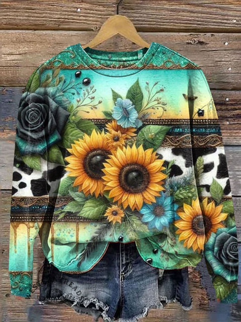 Sunflower Art Print Casual Sweatshirt
