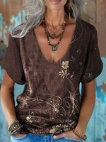 Vintage Floral Print Ruffle Sleeve Top