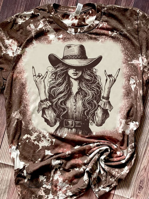Cowgirl Print Casual Short Sleeve Top