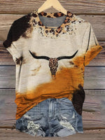Cow Skull Print Casual Short Sleeve Top