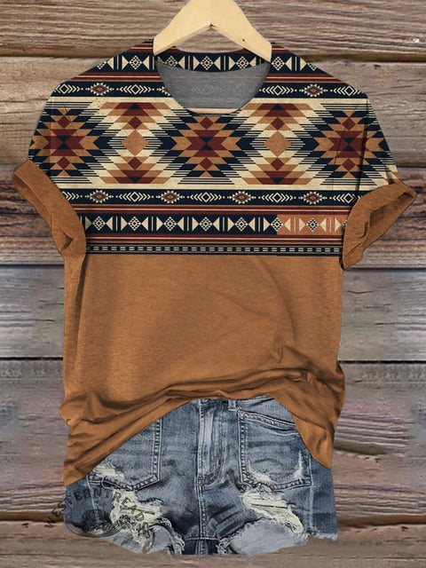 Aztec Print Casual Short Sleeve Top