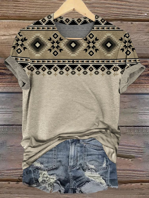 Aztec Print Casual Short Sleeve Top