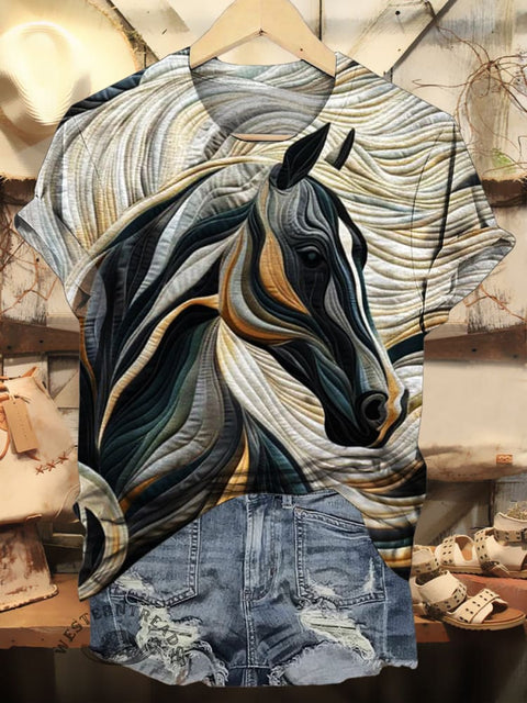 Horse Print Casual Short Sleeve Top