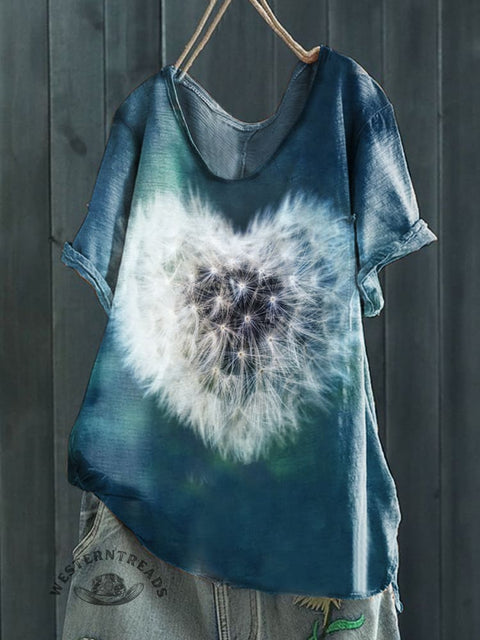 Dandelion Print Casual Short Sleeve Top