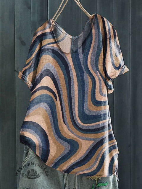 Abstract Print Casual Short Sleeve Top