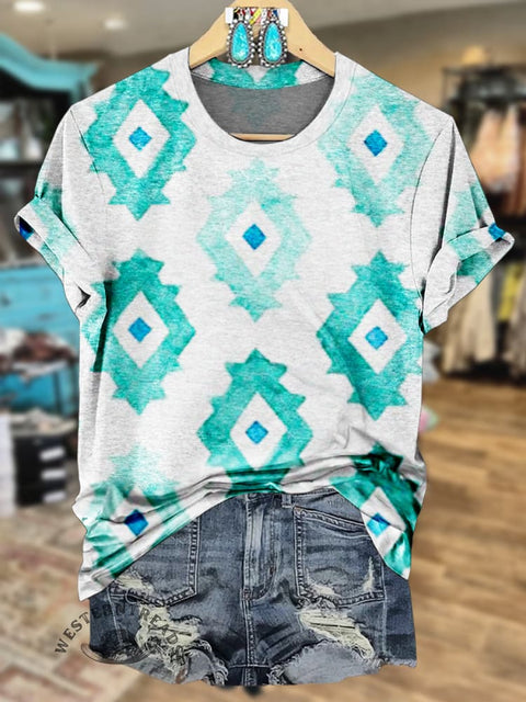Aztec Print Casual Short Sleeve Top
