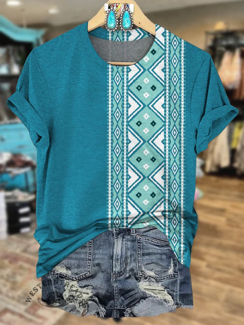 Aztec Print Casual Short Sleeve Top