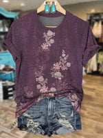 Vintage Flowers Print Casual Short Sleeve Top