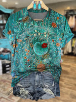Vintage Flowers Print Casual Short Sleeve Top