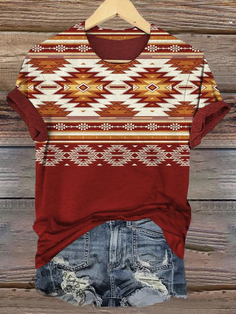 Aztec Art Print Casual Short Sleeve Top
