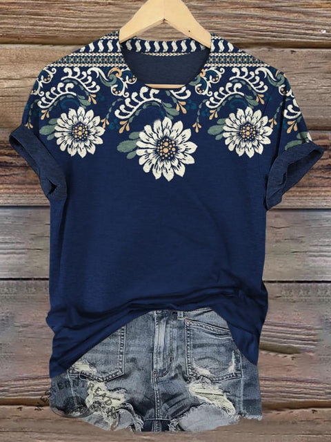 Art Print Casual Short Sleeve Top