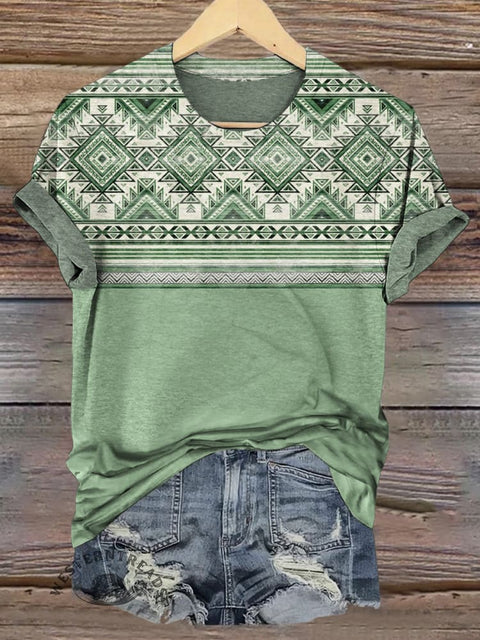Aztec Art Print Casual Short Sleeve Top
