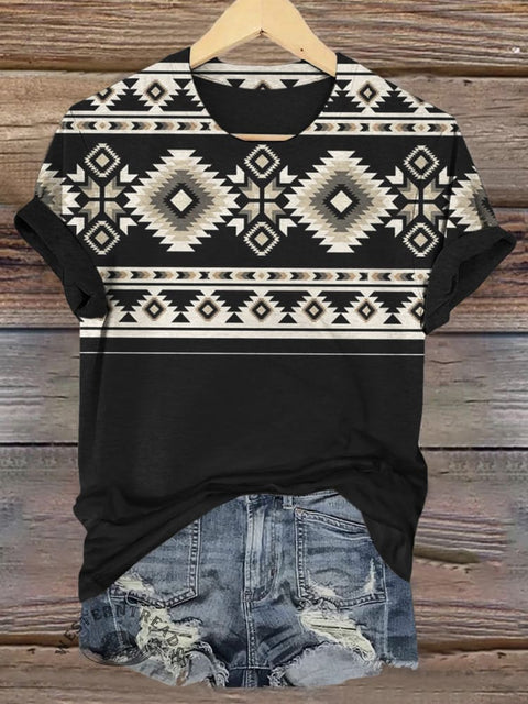 Aztec Art Print Casual Short Sleeve Top