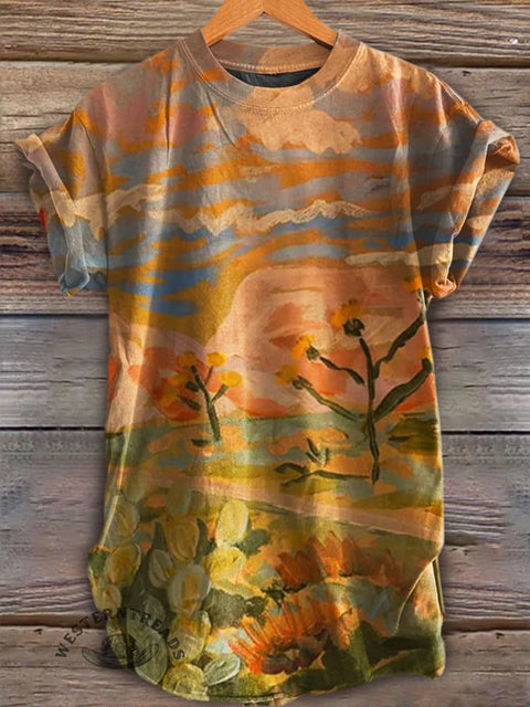 Southwestern Desert Art Print Casual Short Sleeve Top
