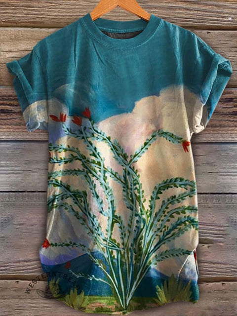 Texas Desert  Art Print Casual Short Sleeve Top