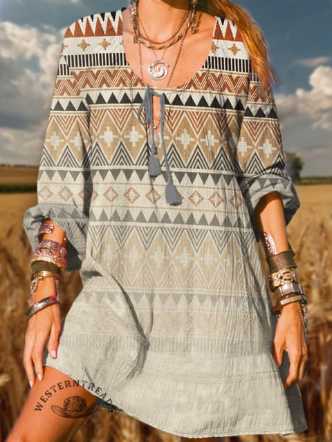 Women's Aztec Print Casual Cotton Dress