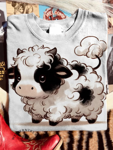 Cute Highland Cow Print Short-sleeved Top