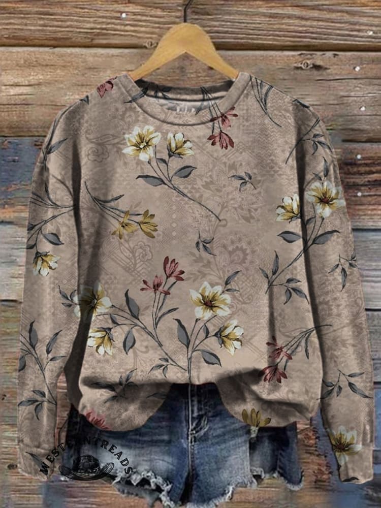 🔥Hot Sale🔥Women's Retro Floral Print Casual Top