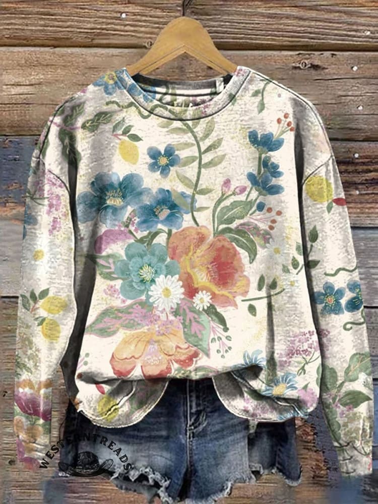 Women's Retro Floral Print Casual Top