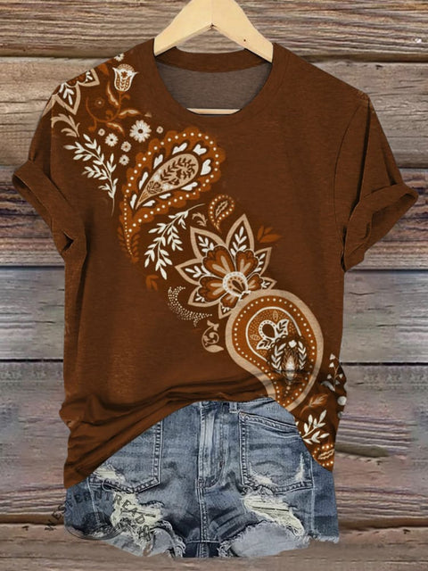 Western Paisley Print Casual Top