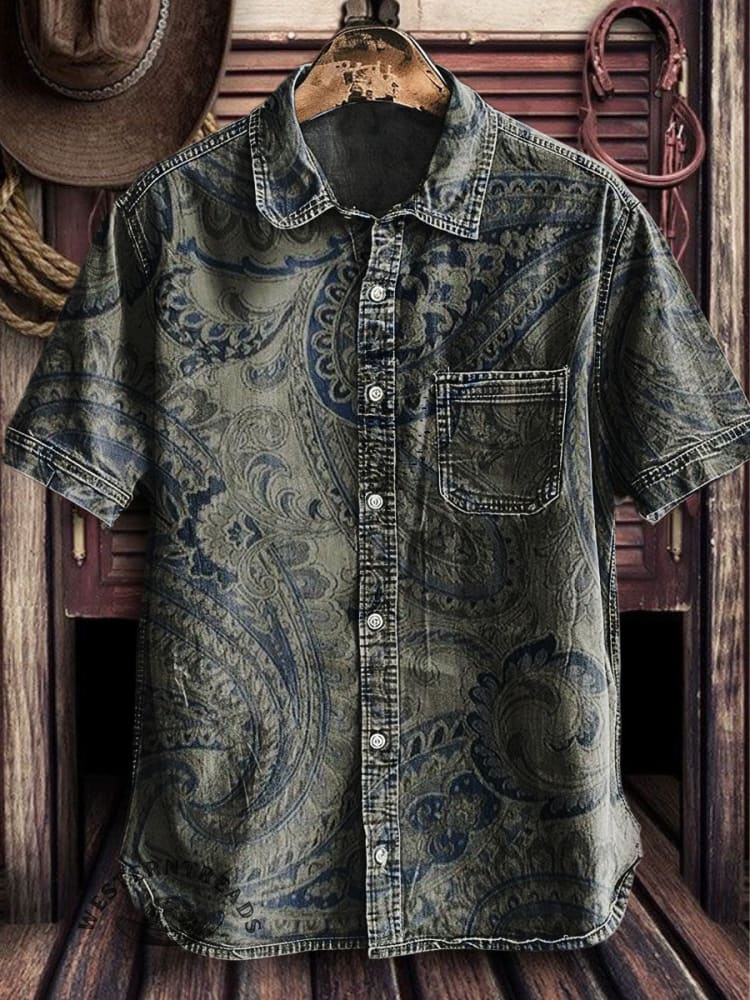 Vintage Paisley Print Western Cowboy Shirt