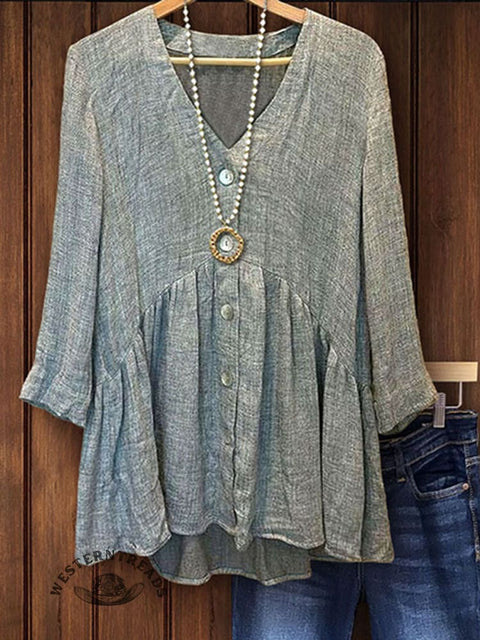 Women's  Casual Linen V-neck Shirt