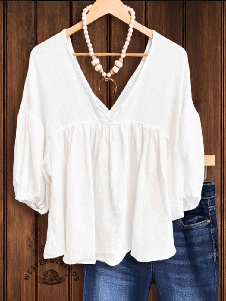 Women's Casual Linen V-neck Shirt