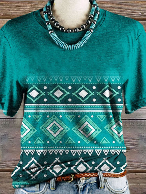 Aztec Printed Casual Short Sleeve Top