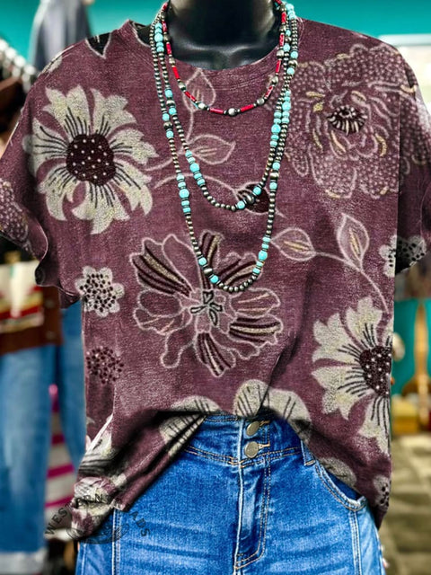 Floral Print Casual Short-sleeved Top