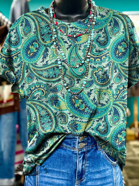 Paisley Print Casual Short Sleeve Top