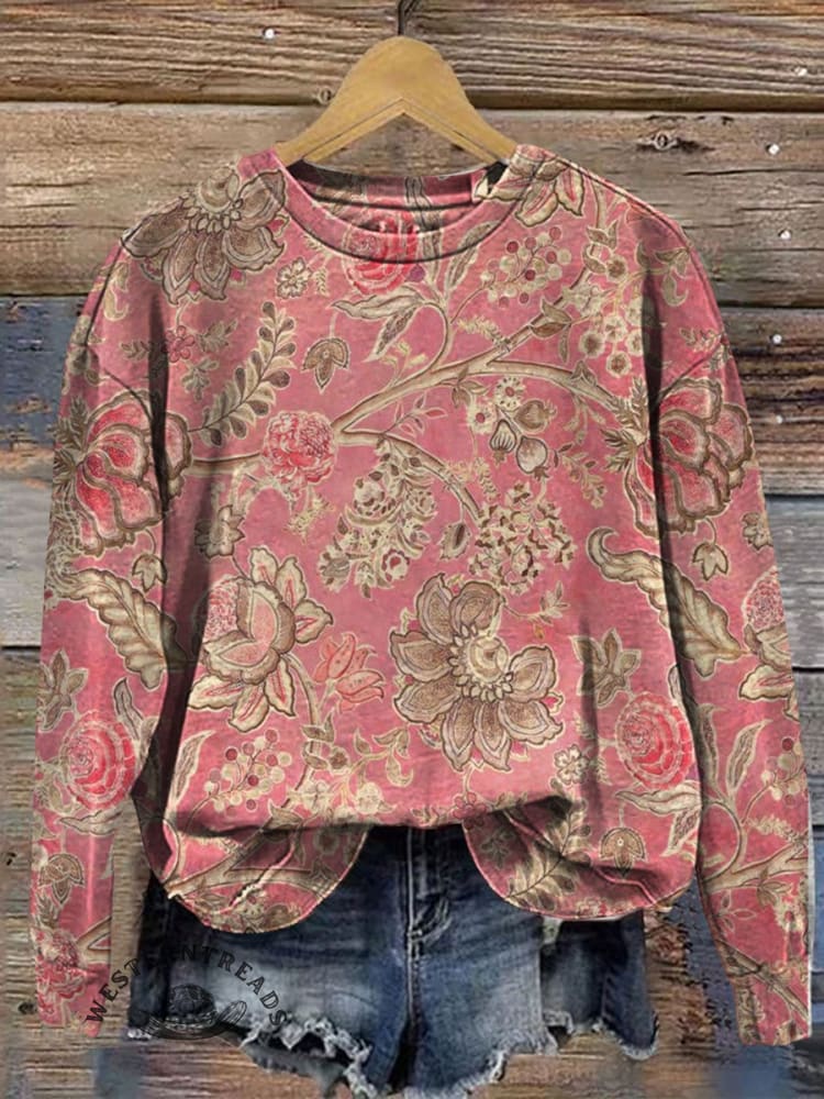 🔥Hot Sale🔥Women's Vintage Floral Print Casual Top