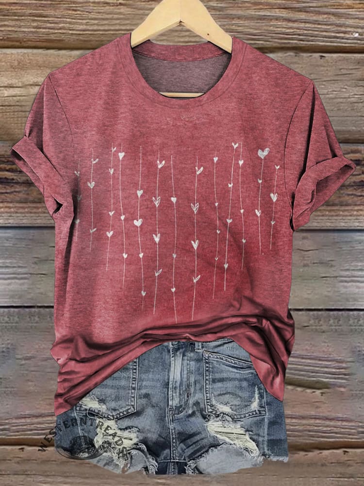 Heart pattern print short sleeve T-shirt