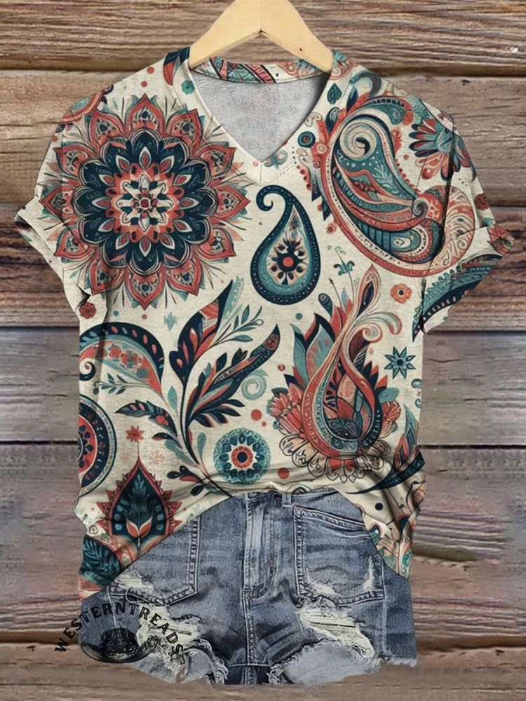 Paisley Floral Print Casual Top