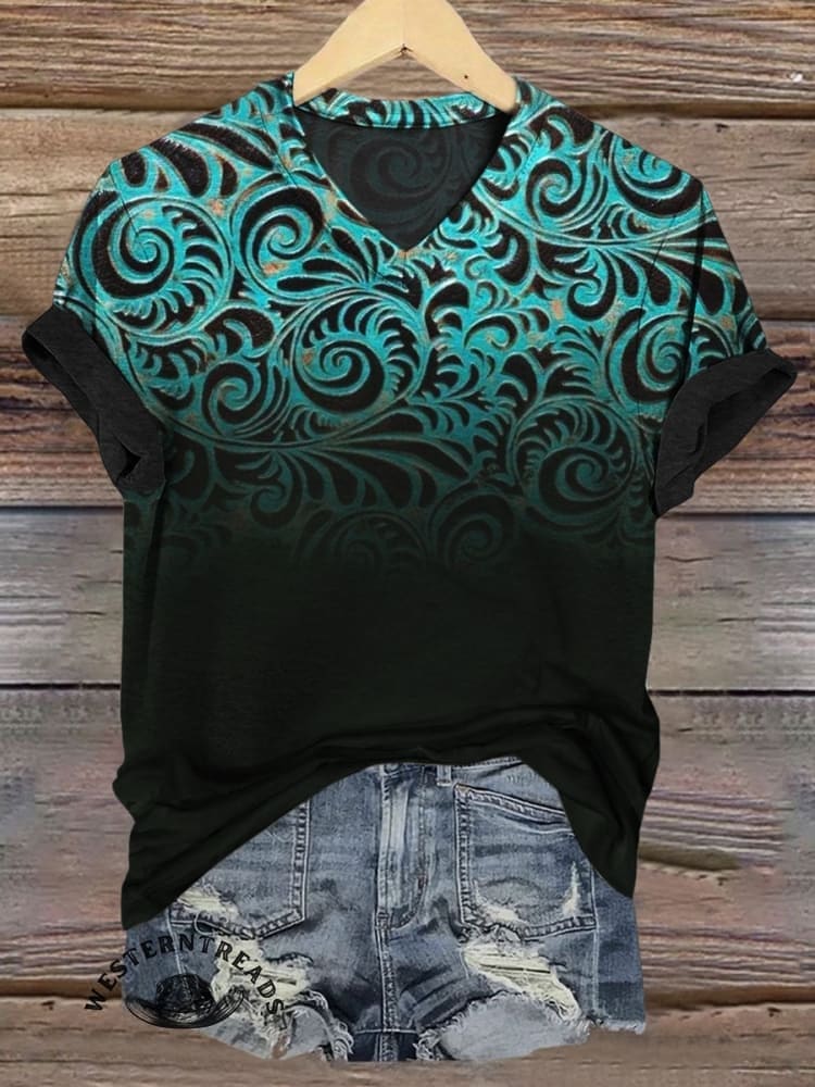 Limited time offer ✨Western Art Print Casual Short Sleeve Top