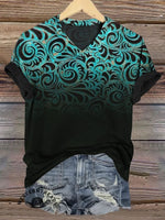 Limited time offer ✨Western Art Print Casual Short Sleeve Top