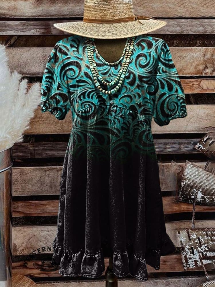 Limited time offer ✨Western Art Print Casual Short Sleeve Top