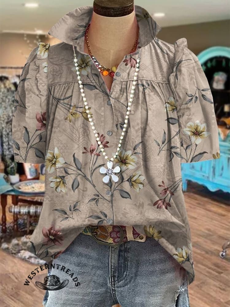 🔥Hot Sale🔥Women's Retro Floral Print Casual Top