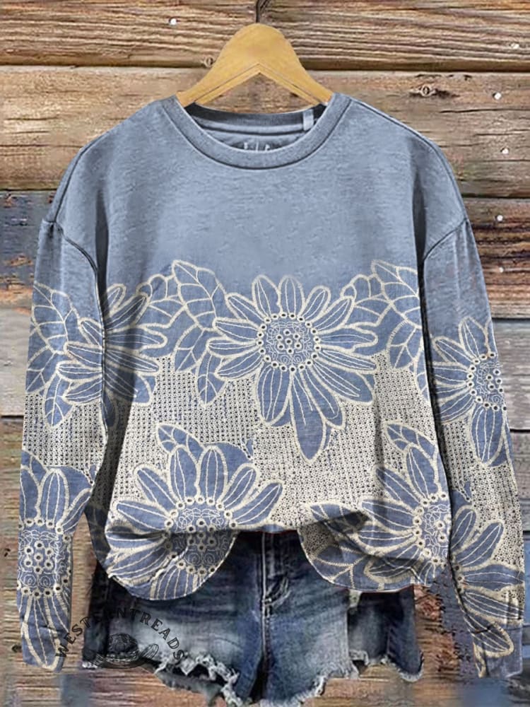 Vintage Floral Print Casual T-shirt