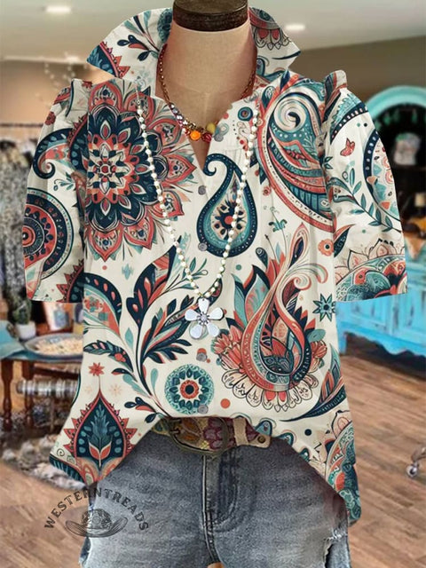 Women's Retro Bohemian Floral Print Casual Top