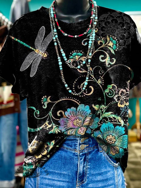 Dragonfly Print Casual T-shirt