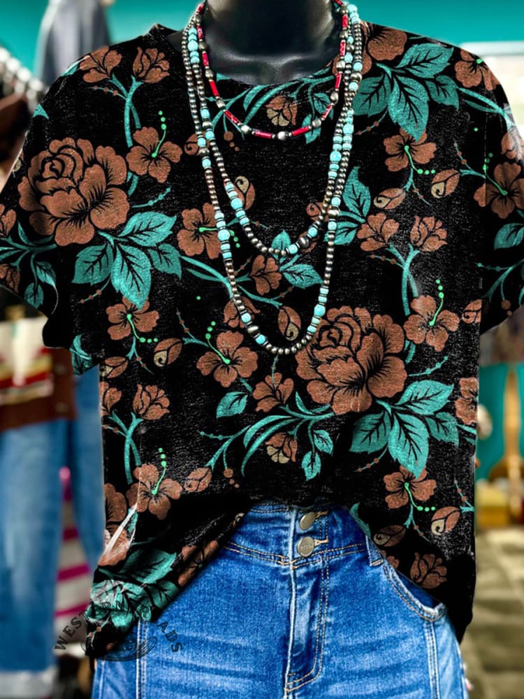 🔥Hot Sale🔥Vintage Floral Print Casual T-shirt