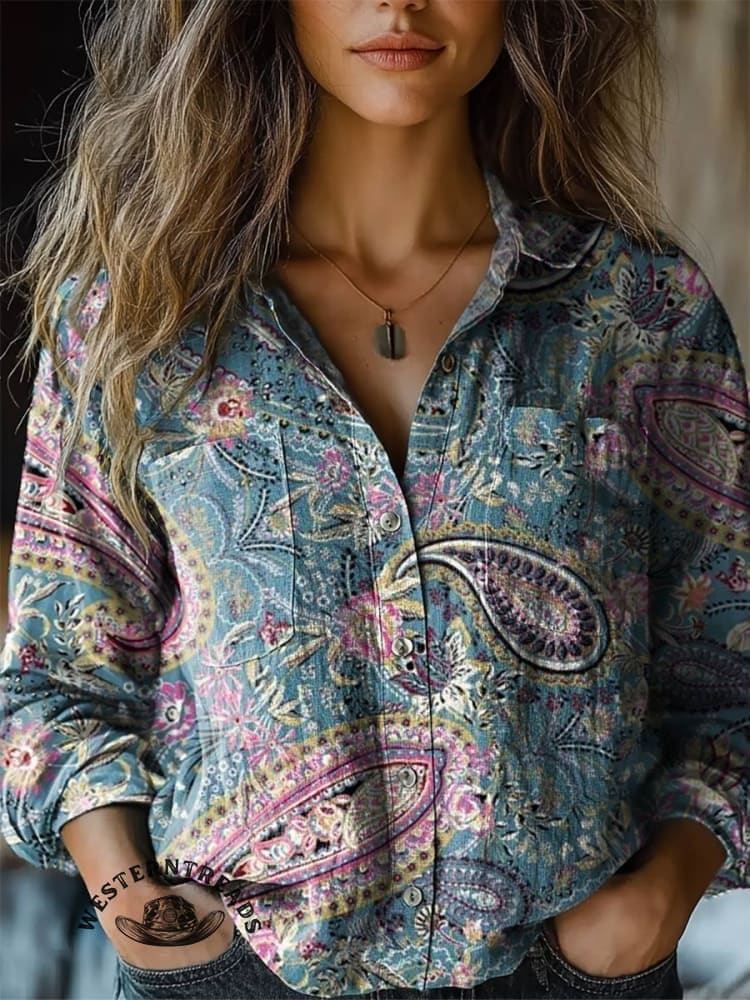 Vintage Paisley Print Casual T-shirt