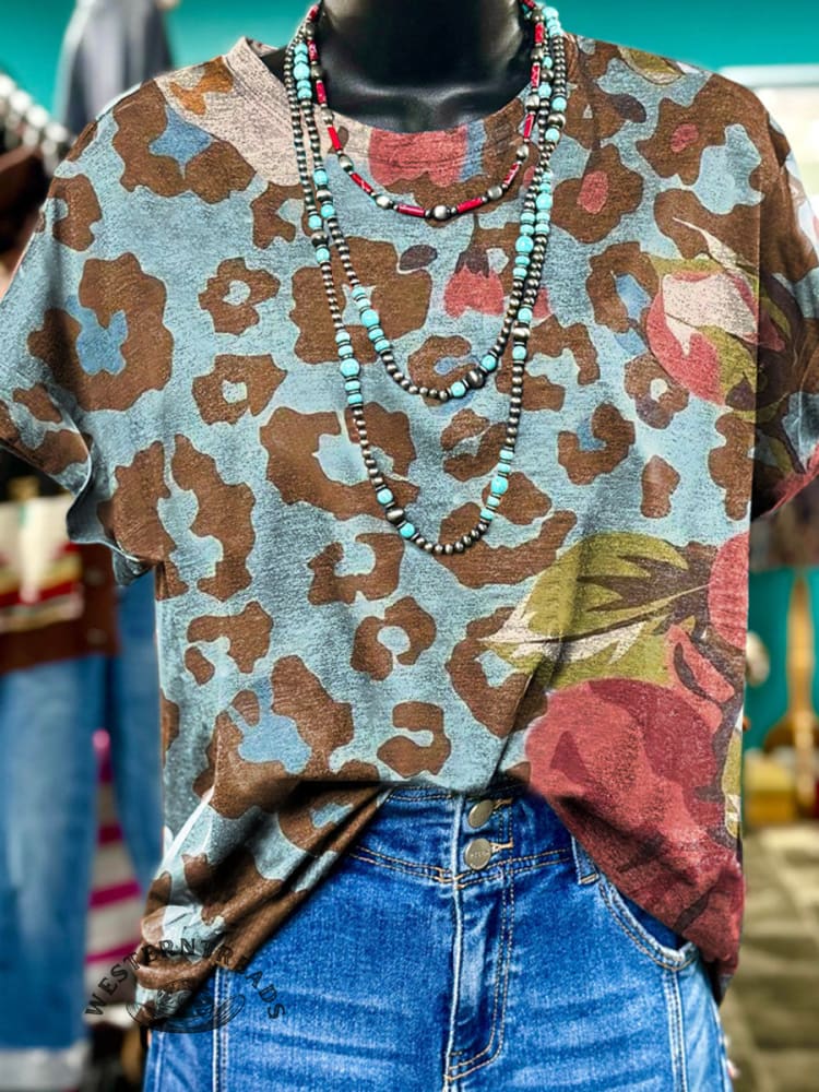 Leopard Floral Print Casual Top